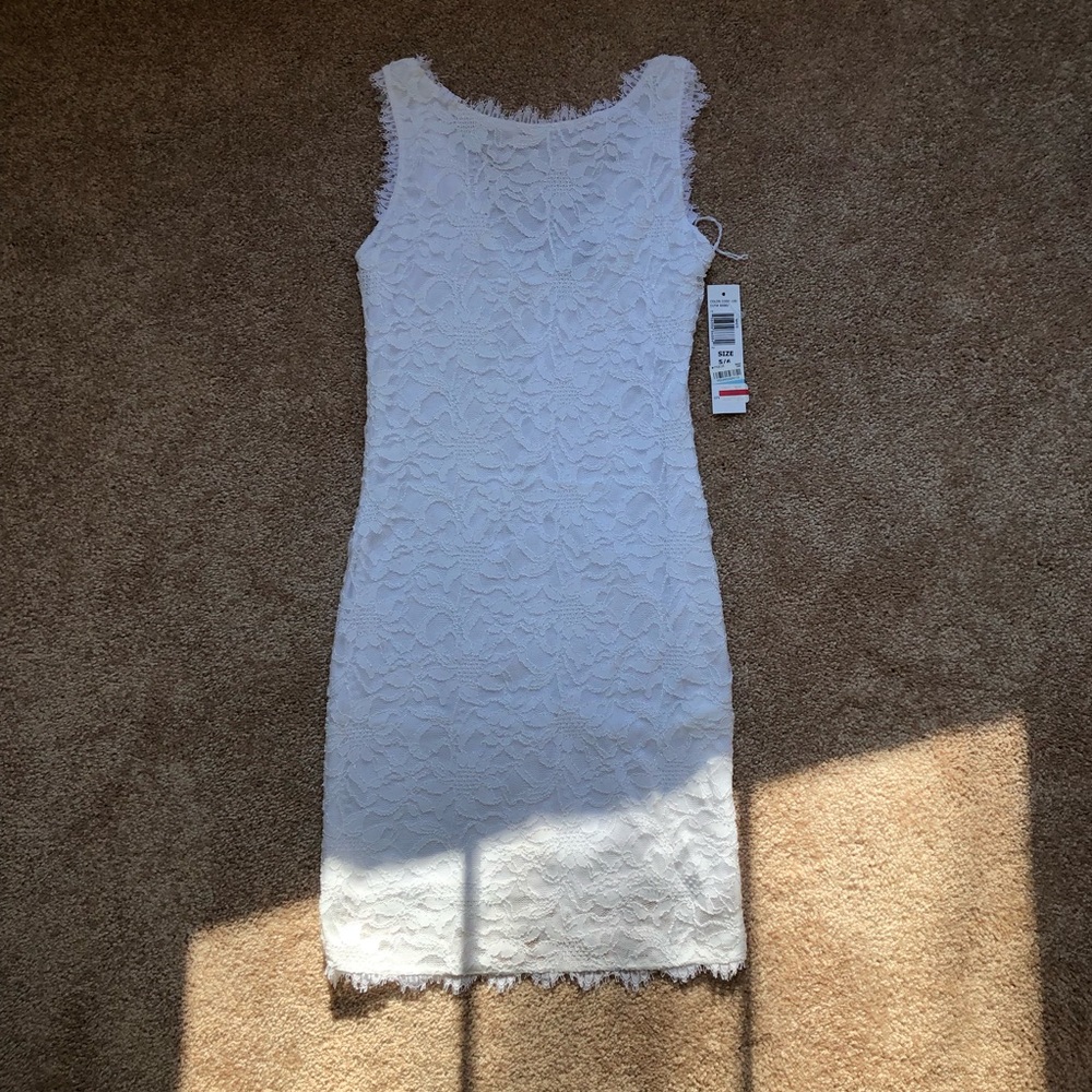 white lace mini body con dress